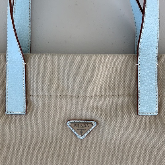 “SOLD”Vintage Prada Leather and Canvas Tote Bag - Picture 2 of 12